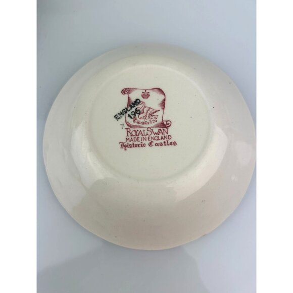 Royal Swan Historic Castle Bundle of 3 Bowls Saucer Red Transferware VTG England - Picture 4 of 16